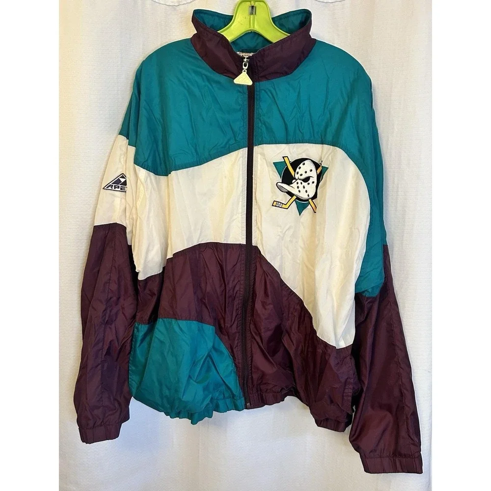 VTG ANAHEIM MIGHTY DUCKS 90s APEX ONE WAVE NHL HOCKEY JACKET ADULT SZ XL RARE